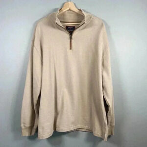 Woolly Dry Goods Beige Quarter Zip‎ Sweatshirt Men's Size XL Tan Elbow Patch